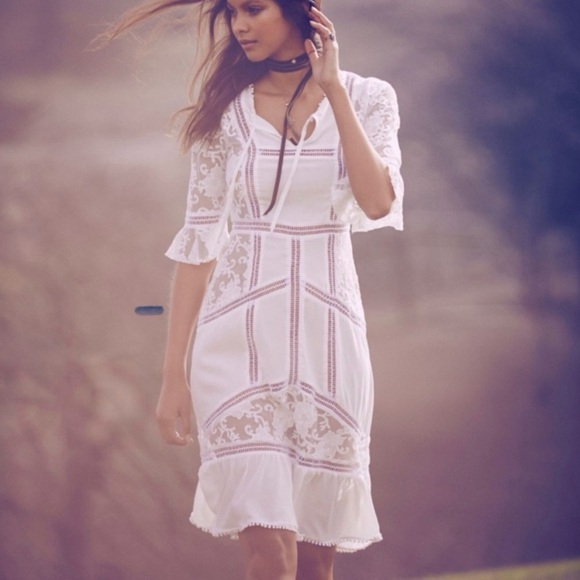 For Love And Lemons Dresses & Skirts - Lace Midi Dress White Bohemian Style Flared‎ Sleeve Party Dress